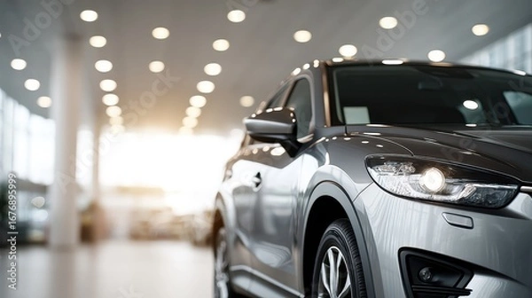 Fototapeta New car dealership shot with copy space for text overlay