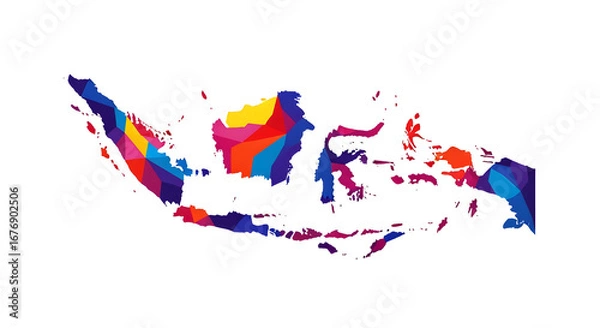 Fototapeta Colorful Geometric Map of Indonesia on White Background