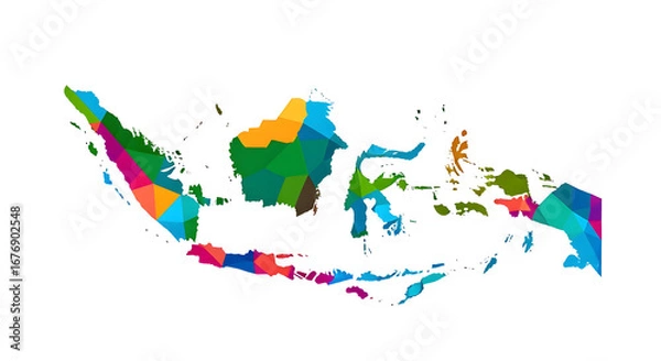 Fototapeta Colorful Geometric Map of Indonesia with Bright Shapes and Vibrant Colors