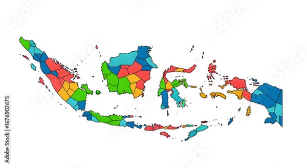 Fototapeta Colorful Map of Indonesia with Political Boundaries and Bright Colors