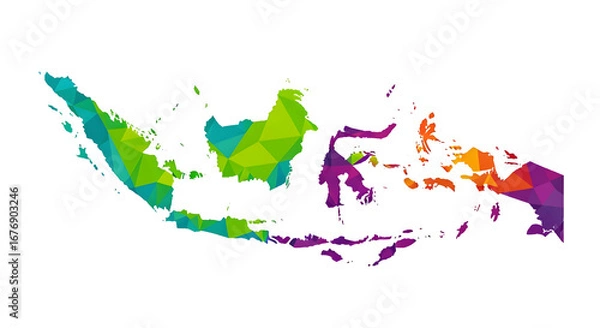 Fototapeta Colorful Geometric Map of Indonesia on White Background