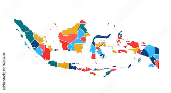 Fototapeta Colorful Map of Indonesia with Distinct Regional Borders in Bright Colors