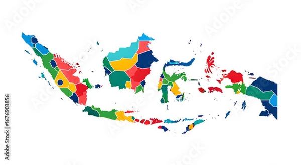 Fototapeta Colorful Map of Indonesia with Distinct Regional Colors and Borders