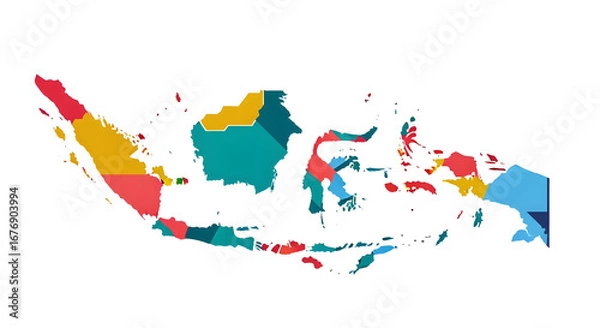 Fototapeta Colorful Map of Indonesia with Distinct Countries on White Background