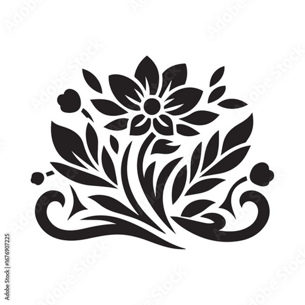 Obraz Floral design silhouette black and white vector icon