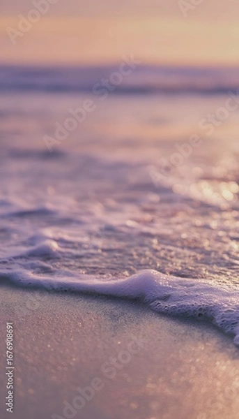 Obraz Close-up shoreline with soft waves and sunset horizon