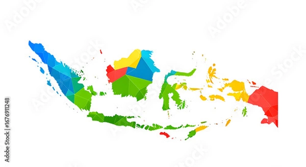 Obraz Colorful Geometric Map of Indonesia with Vibrant Triangular Design