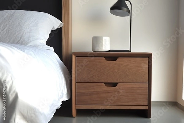 Fototapeta A sleek bedside cabinet designed with one drawer for storage