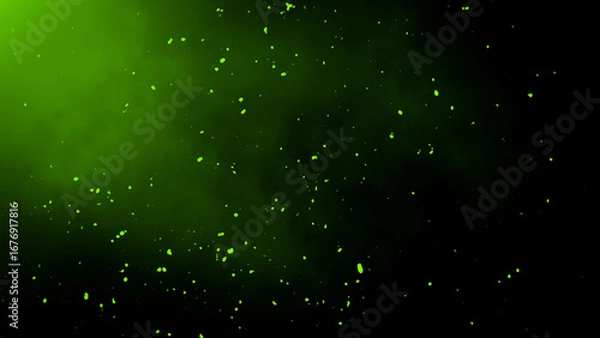 Fototapeta Perfect green fire particles embers, dust on background . Smoke fog misty texture overlays .