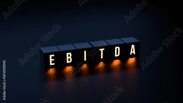 Fototapeta EBITDA Earnings Before Interest, Taxes, Depreciation, and Amortization, text glowing on cubes, business concept, wallpaper. 3D render