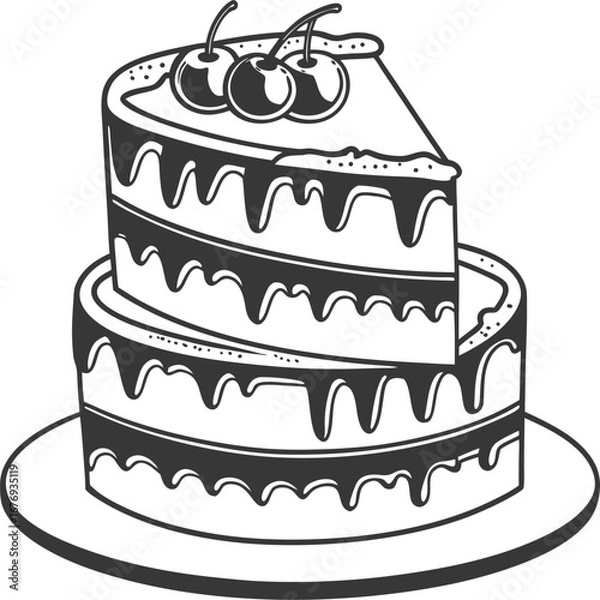Fototapeta Cake Vector illustration Silhouette. cake with cherries