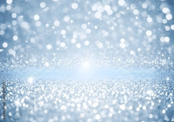 Fototapeta Abstract blue glitter background with bokeh effect and bright light