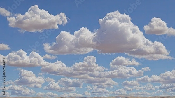 Obraz Fluffy White Clouds Against a Clear Blue Sky