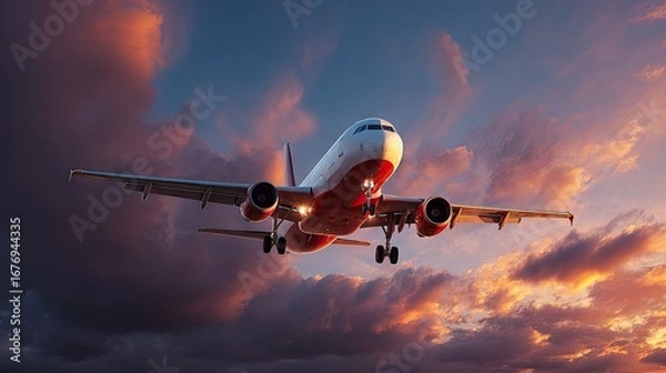 Obraz Airplane Taking Off at Sunset