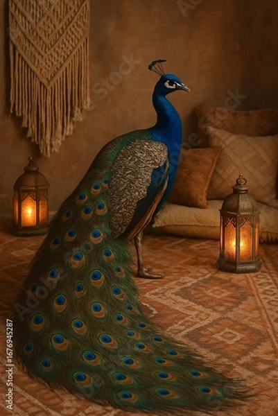 Obraz Peacock on Boho Rug