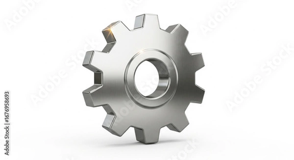 Fototapeta Shiny metallic gear or cogwheel isolated on a transparent background, symbolizing mechanics, industry, and teamwork.