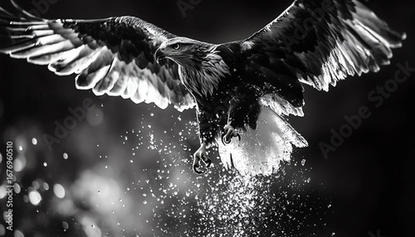 Fototapeta Droplets forming an eagle, cool tones, highspeed macro clarity