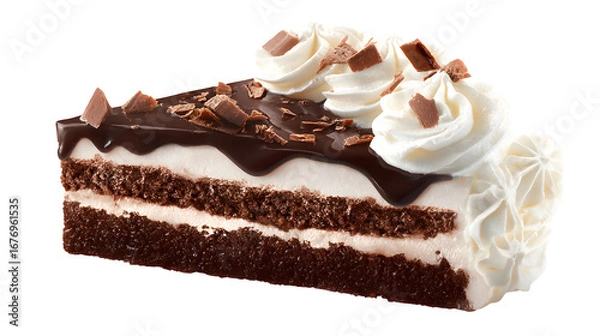 Fototapeta Chocolate Layer Cake Slice, isolated on transparent background