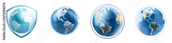 Fototapeta Earth Globe Icon Set - 3D Rendered Planet Views for Global Communication
