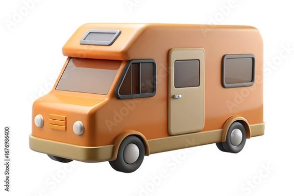 Fototapeta Realistic 3D render of modern camper van parked in scenic outdoor environment.