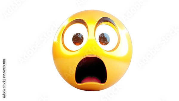 Fototapeta A round, yellow emoji with wide, expressive eyes and an open-mouthed, surprised expression.  3D rendered