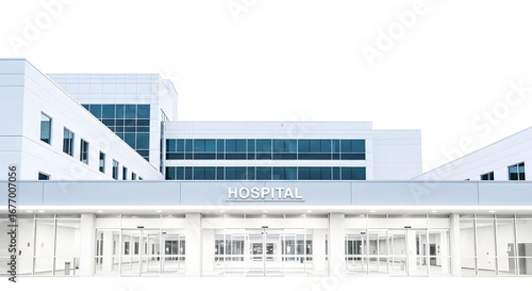 Obraz Facade and main entrance of a modern, sterile hospital building representing the future of healthcare and medical services
