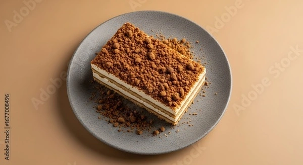 Fototapeta Close up of a layered cake with a crunchy topping.