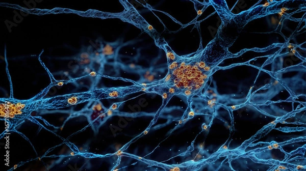 Fototapeta Neurons with dendrites affected by amyloid plaques in Alzheimer's disease.
