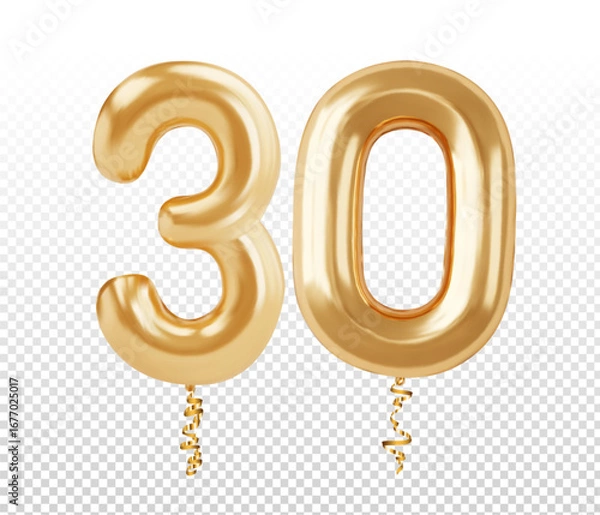 Fototapeta Vector realistic isolated golden balloon number 30 on the transparent background. Concept of Happy Birthday, anniversary and jubilee.	
