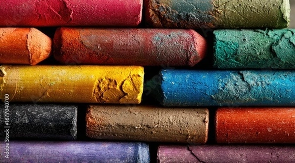 Obraz Close-up view of stacked colored crayons