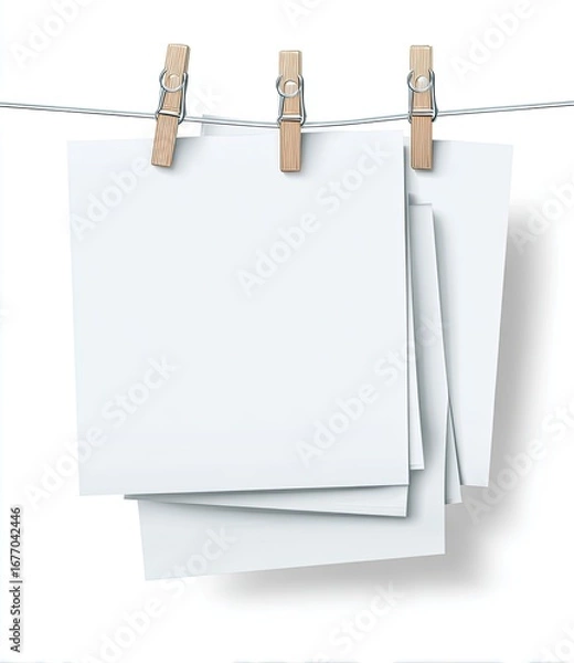 Obraz Blank note papers hanging on a clothesline