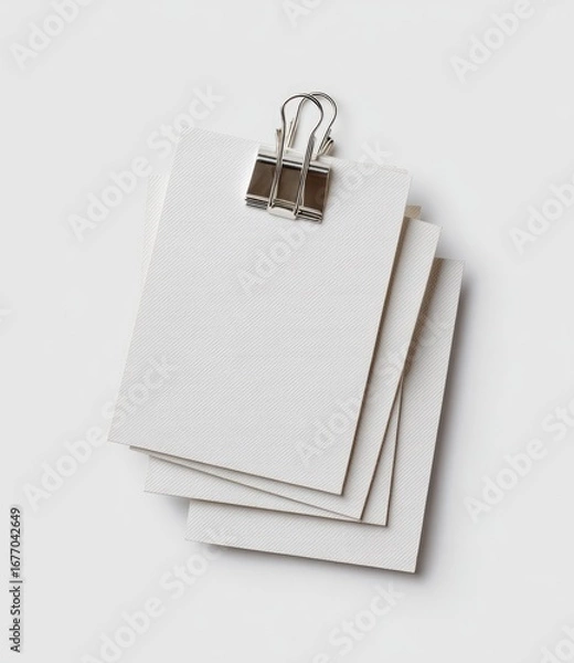 Obraz Stack of blank white note papers clipped together