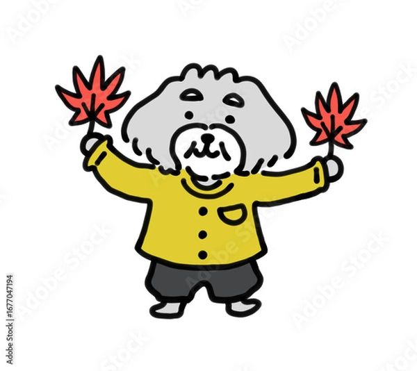 Obraz 紅葉狩りをする手描きの犬