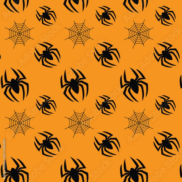 Obraz Seamless Halloween Pattern with Spiders and Cobwebs