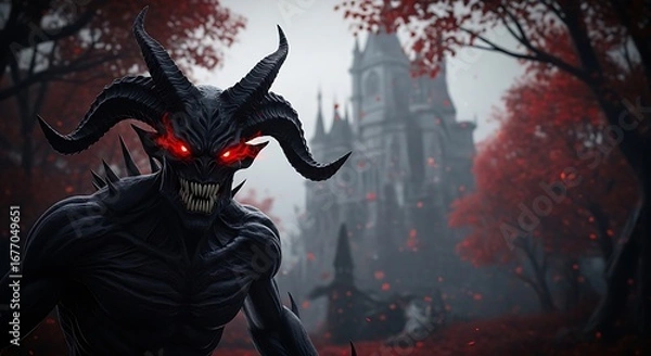 Fototapeta Dark Creature in Front of a Gothic Mansion.