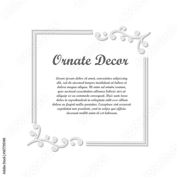 Fototapeta Vector decorative element for design. Frame template with place for text. Fine floral border. Lace decor. Elegant art for birthday and greeting card, wedding invitation.