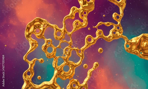 Obraz Golden Liquid Swirls on Vibrant Background