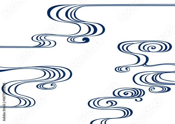 Fototapeta 伝統的な和柄の背景素材。日本の紋様素材。流水紋、流水、水。