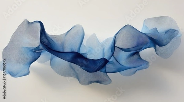 Obraz Abstract, flowing, translucent blue forms against a light background.  Delicate, interwoven lines create a dynamic, ethereal composition