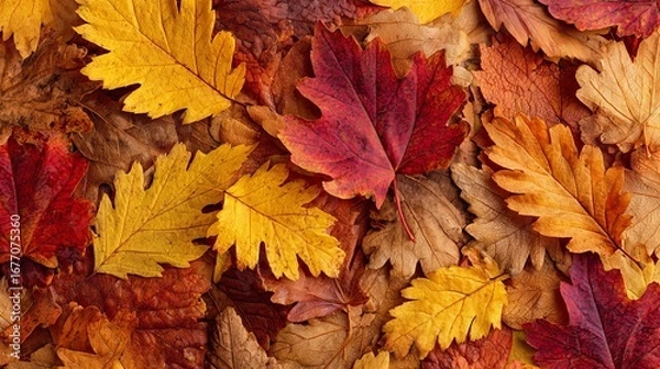 Fototapeta Vibrant autumn leaves in warm fall colors creating a stunning natural background for design