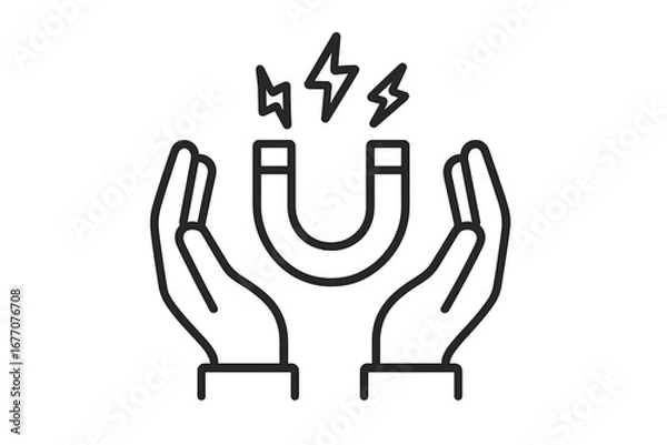 Fototapeta Hands holding magnet icon as a metaphor for attraction and influence. Inbound marketing and customer retention concept. Lead generation, engagement, and power symbol vector.