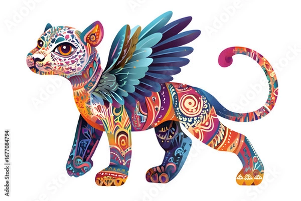 Fototapeta Colorful panther alebrije with vibrant ornamental details. Isolated