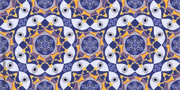 Obraz Seamless pattern with traditional Indian floral ornament for fabric swatch or wrapping paper. Vector abstract kaleidoscopic background