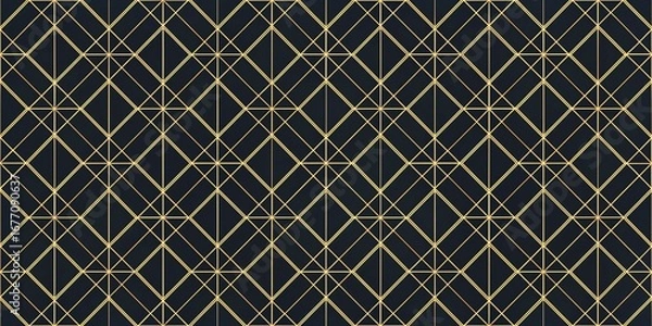 Fototapeta Elegant art deco geometric pattern with gold lines on dark background
