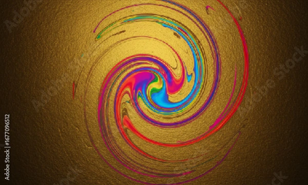 Obraz Gold Marbling with Bright Rainbow Swirls