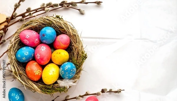 Fototapeta Colorful Easter eggs in nest