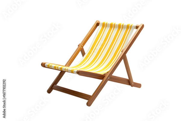 Fototapeta Striped Beach Chair with Wooden Frame isolated on a transparent background yellow
