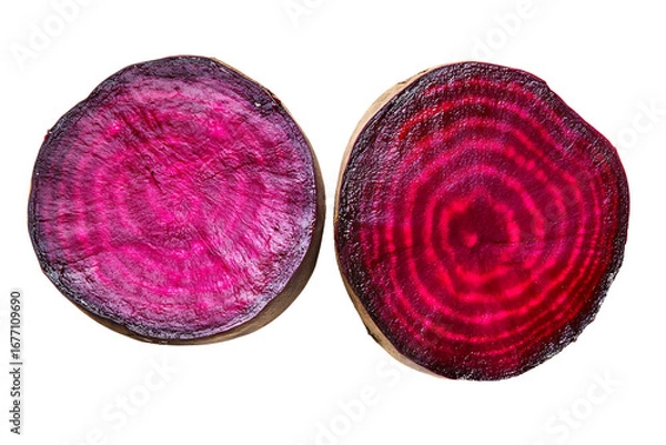 Fototapeta Two Beetroot Halves Showing Vibrant Pink and Red Rings isolated on a transparent background
