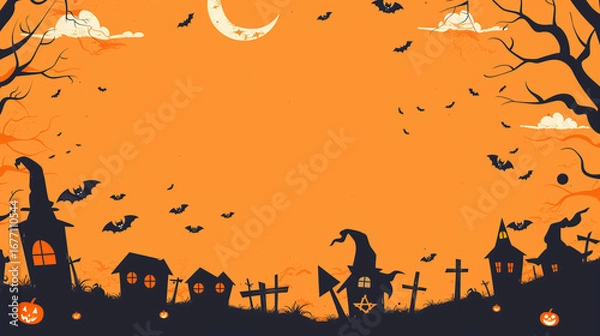 Fototapeta A festive Halloween banner or party invitation set against a spooky and fun background.