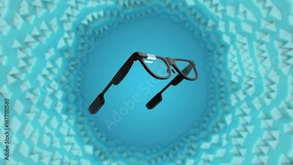 Fototapeta Black AR smart glasses on 3D turquoise tunnel abstract background